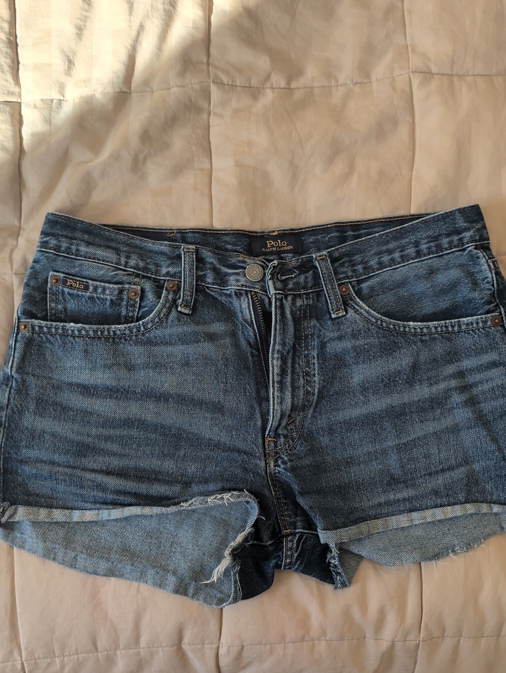 Polo by Ralph Lauren Distressed Medium Blue Denim Cutoff Shorts